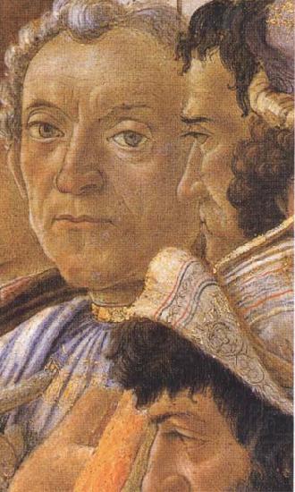 White-haired man in group at right, Sandro Botticelli